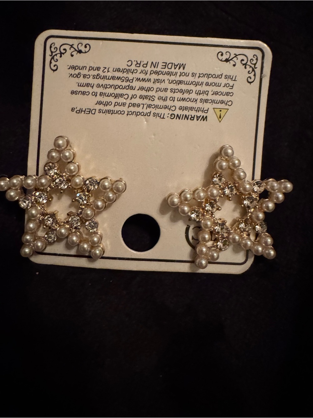 Pearl & Rhinestone Star Stud Earrings